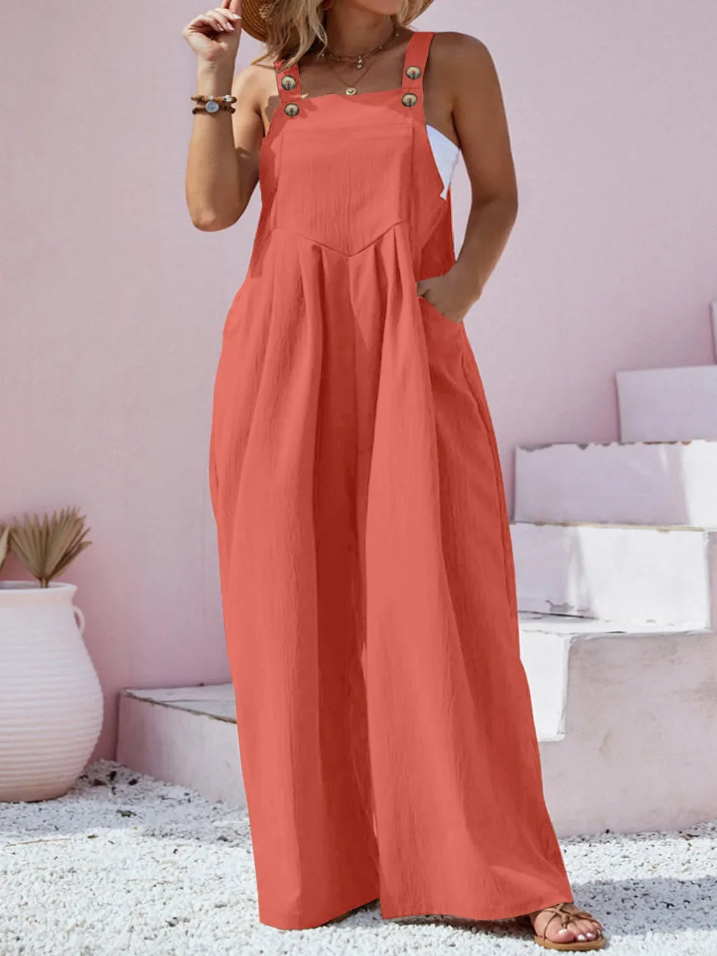 Square Neck Wide Leg Overalls