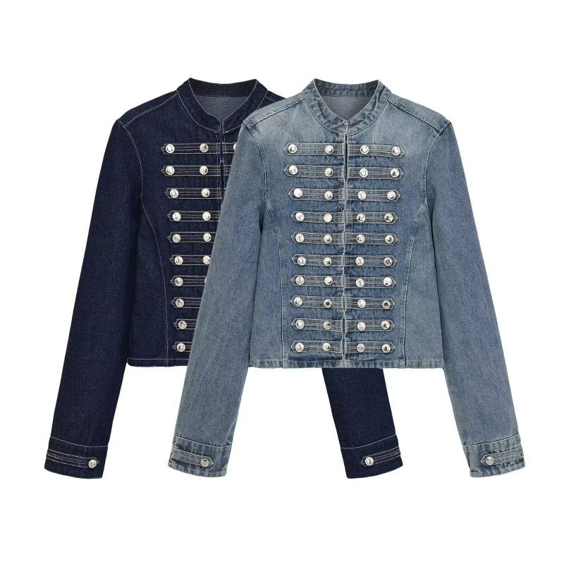 Womens Distressed Vintage Buttoned Denim Jacket