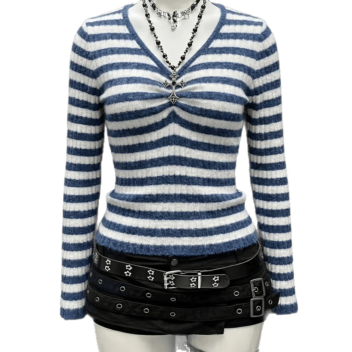 Plus-size Womens Sexy Ribbed V-neck Long-sleeve