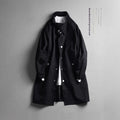 Mens Stand-Neck Single-Breasted Trench Coat Loose-Fit Casual Lapel Jacket