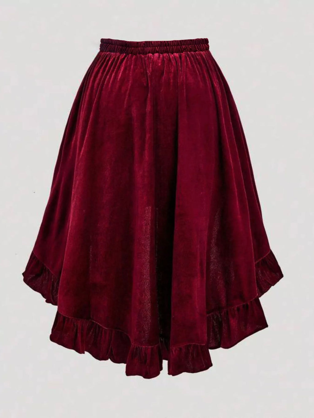 Ruffled Velvet Elastic Waist Skirt