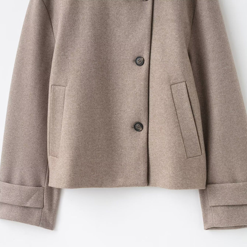 Womens Solid-Color Casual Stand-Collar Jacket With Buttons