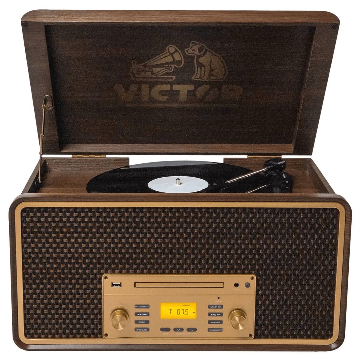 Victor Monument 8-in-1 Wood Music Center Espresso - Refurbished