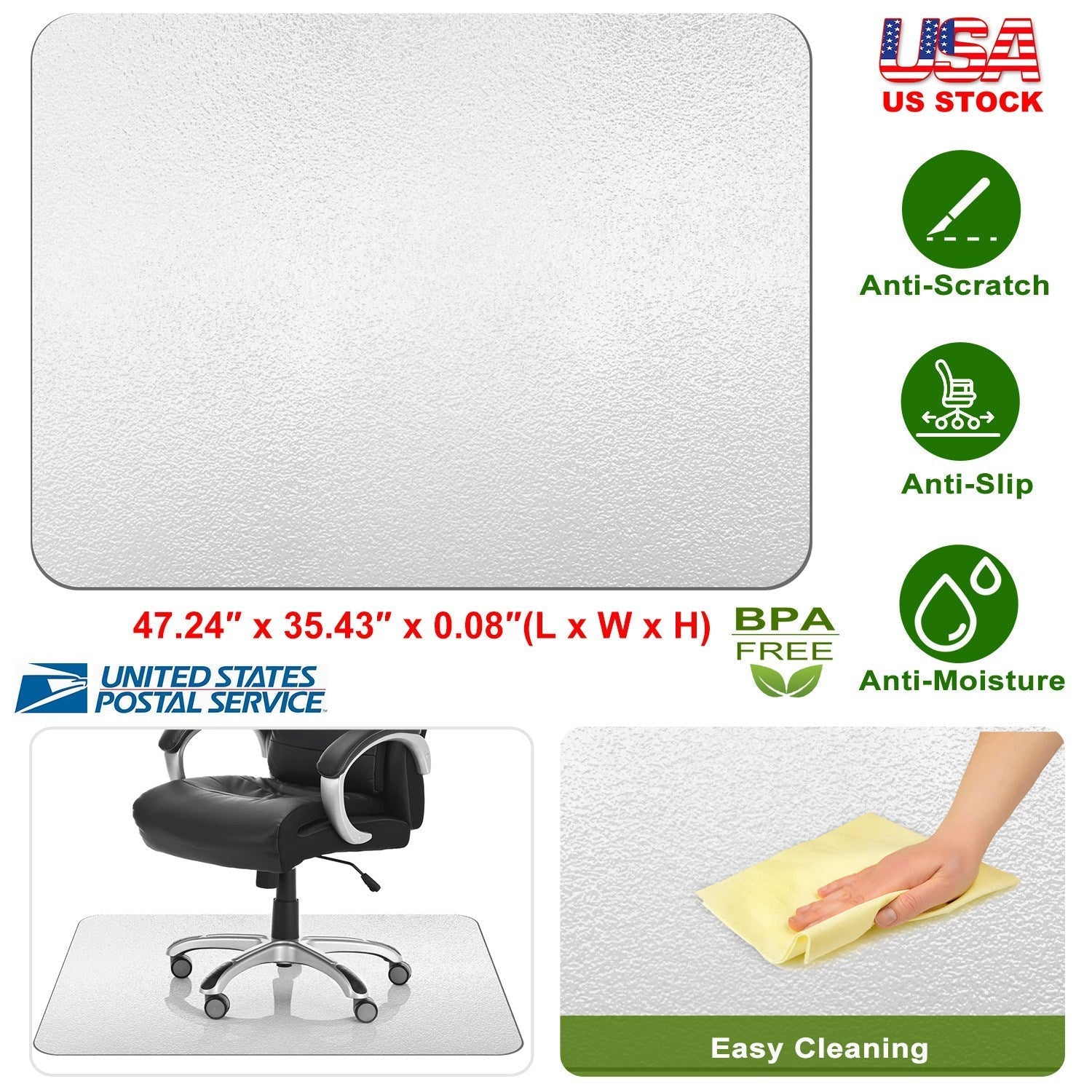 36Ó x 48Ó Chair Desk Mat Floor Carpet PVC Protector Mat Home Office Hard Wood Floor Use