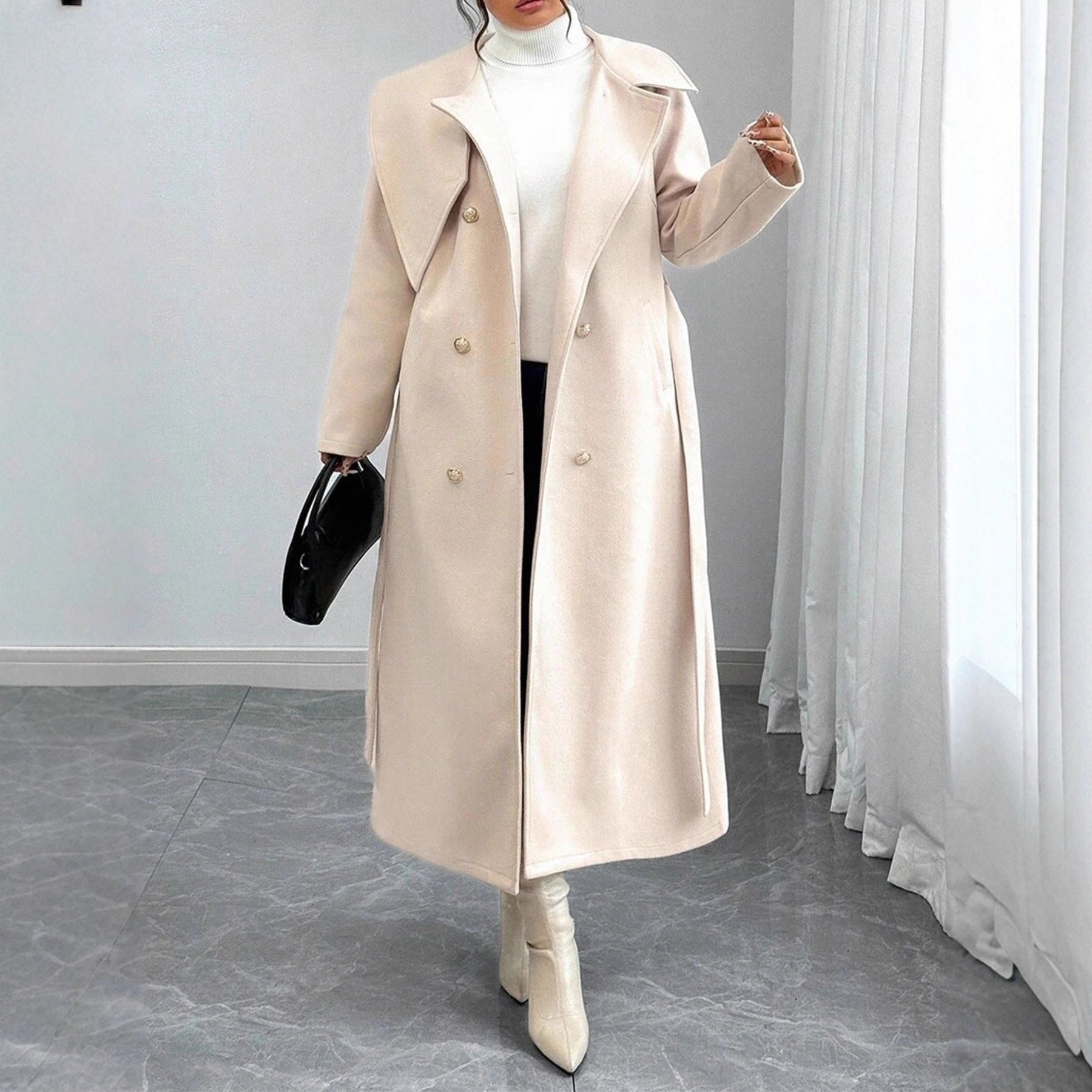 New Winter Womens Double-breasted Wool Coat With An Asymmetrical Collar
