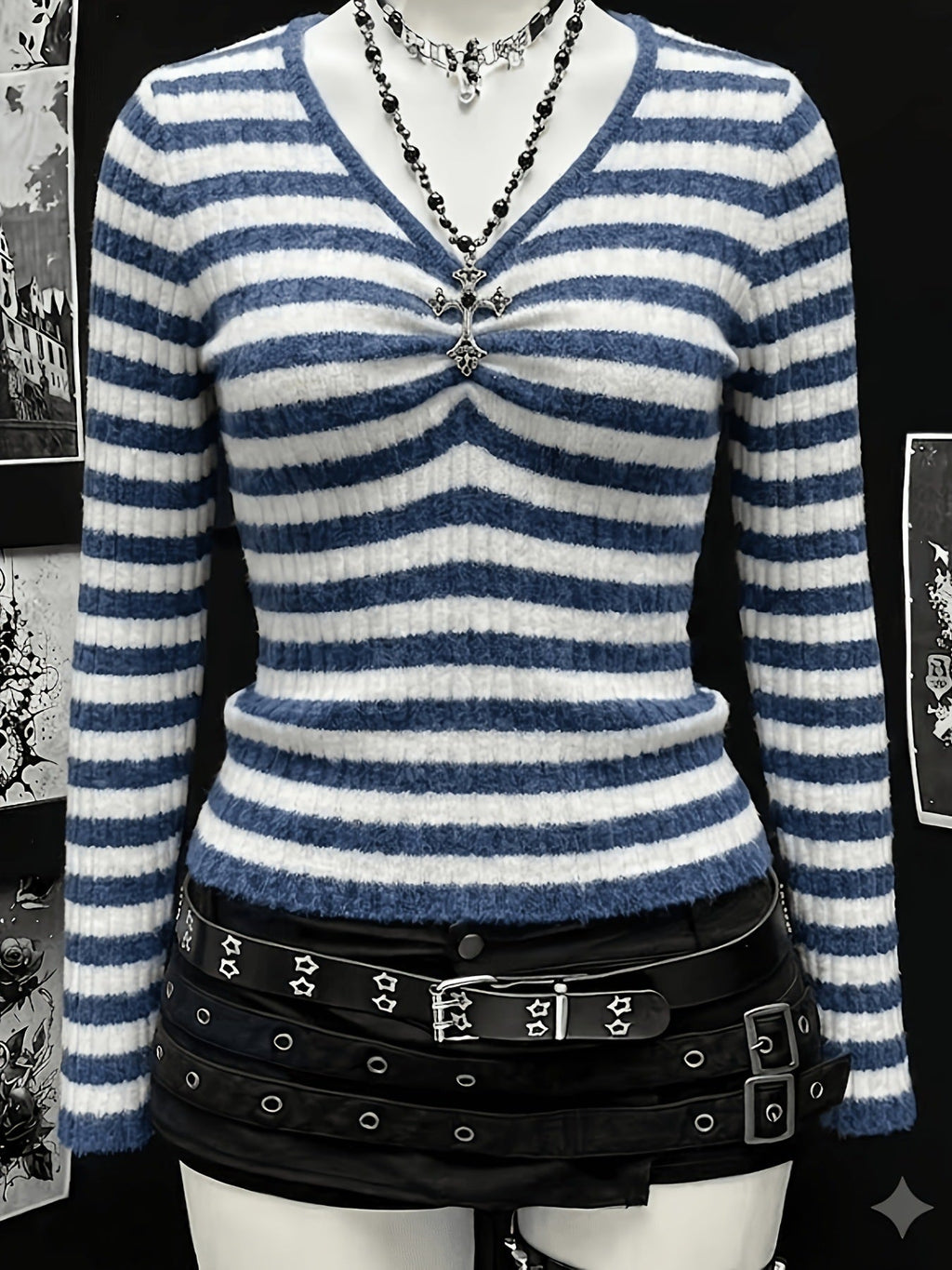 Plus-size Womens Sexy Ribbed V-neck Long-sleeve