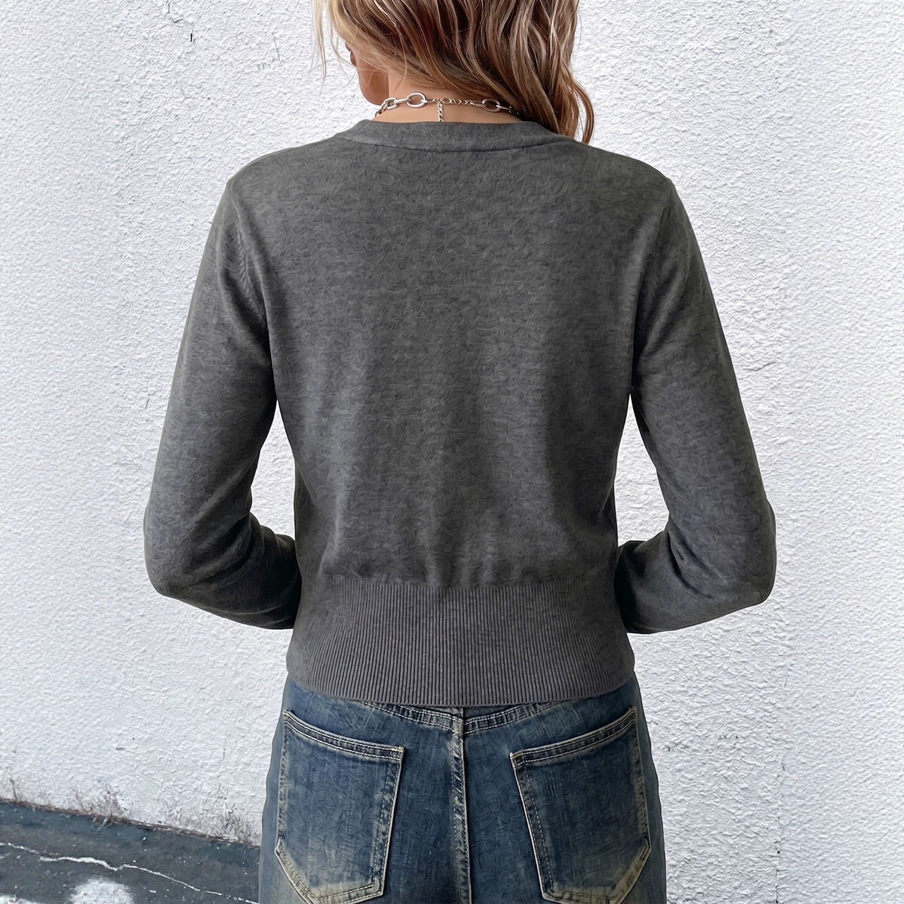 Womens Double-Faced V-Neck Knitted Sweater