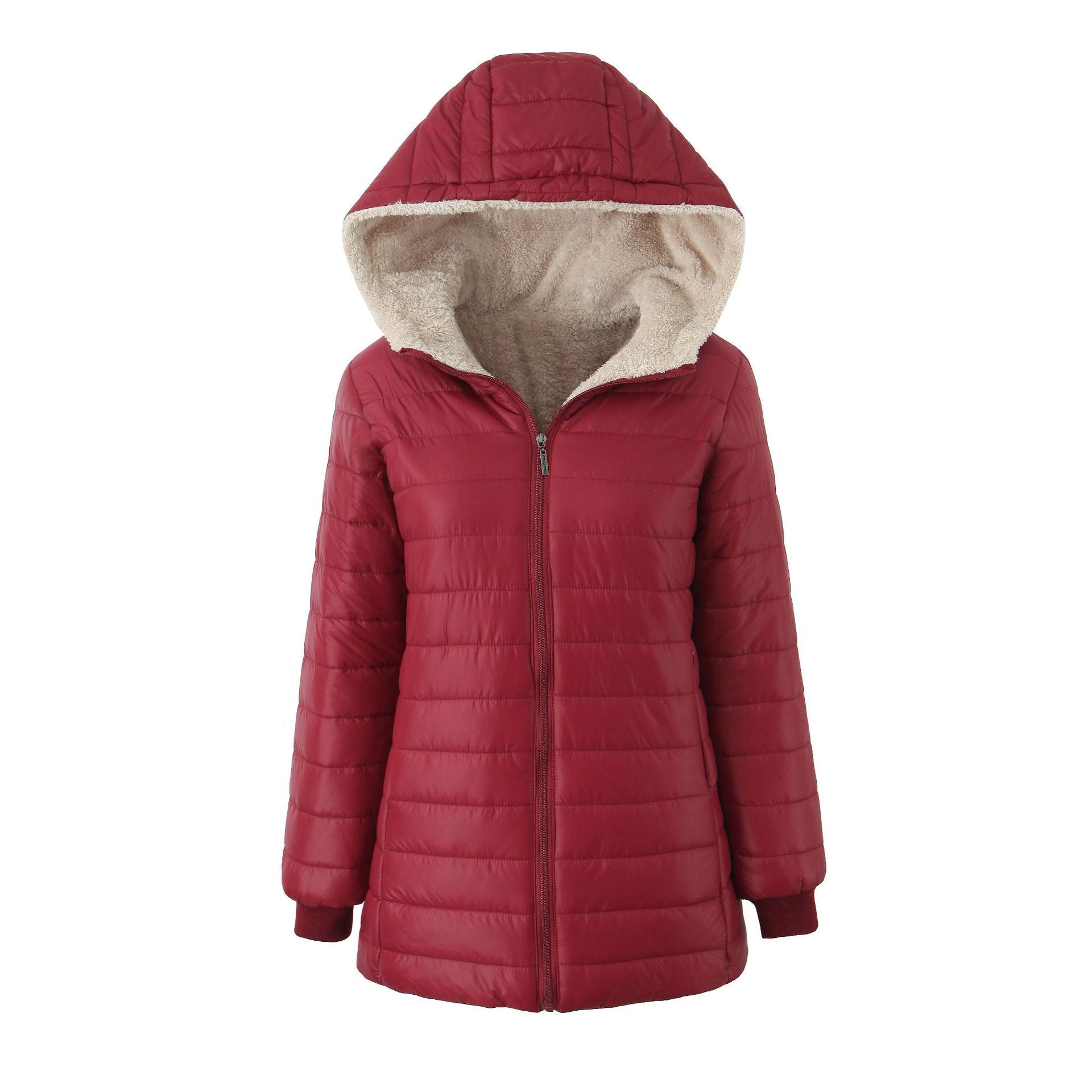 Womens Warm Hooded Fleece-lined Coat