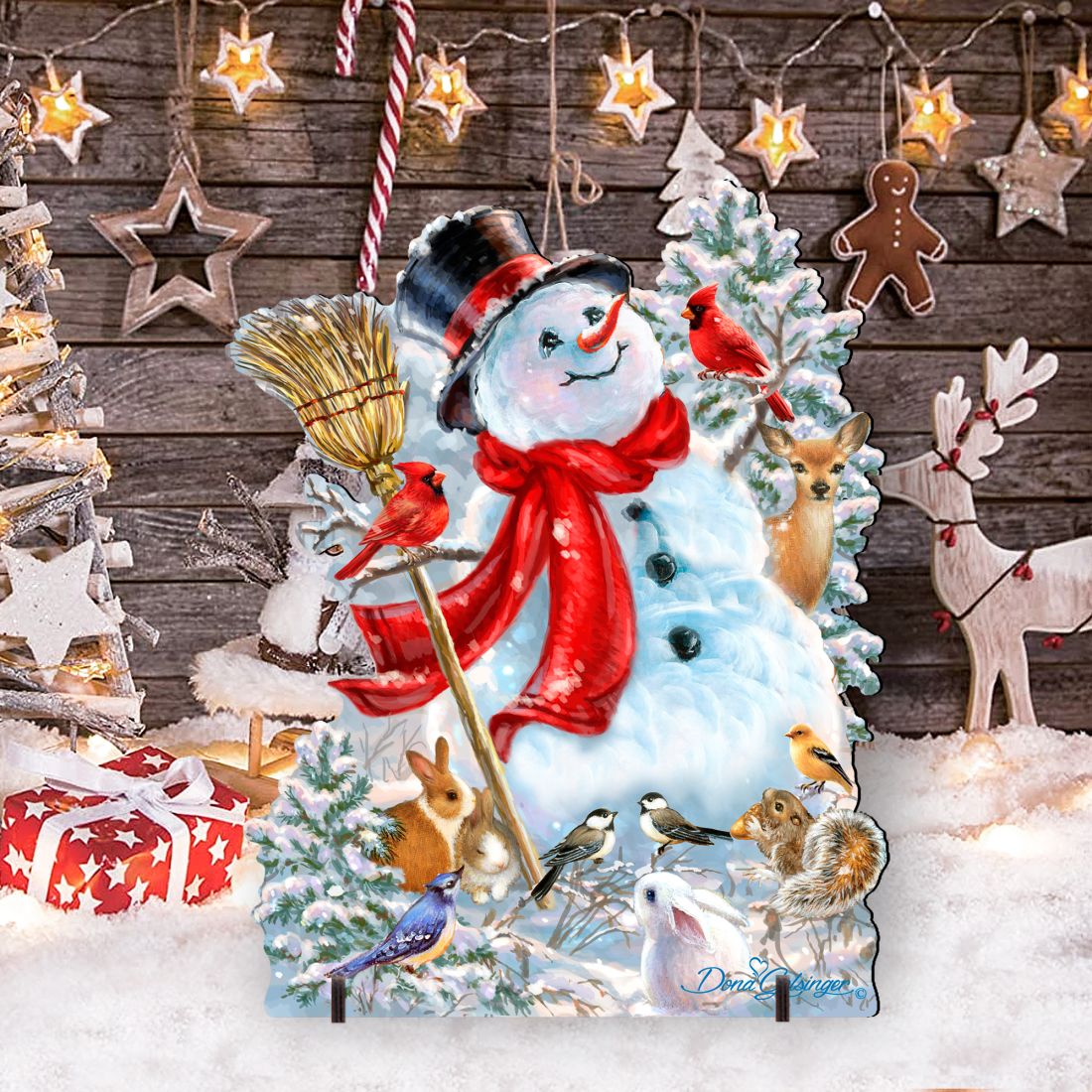 Frosty Forest Friends Snowman Christmas Outdoor Scene by D. Gelsinger - Christmas Santa Snowman Decor - 8461026F-1624