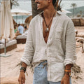 Foreign Trade Autum New Men's Pure Color European And American Loose Casual Lapel Long-Sleeved Cardigan Beach Shirt Men's Style