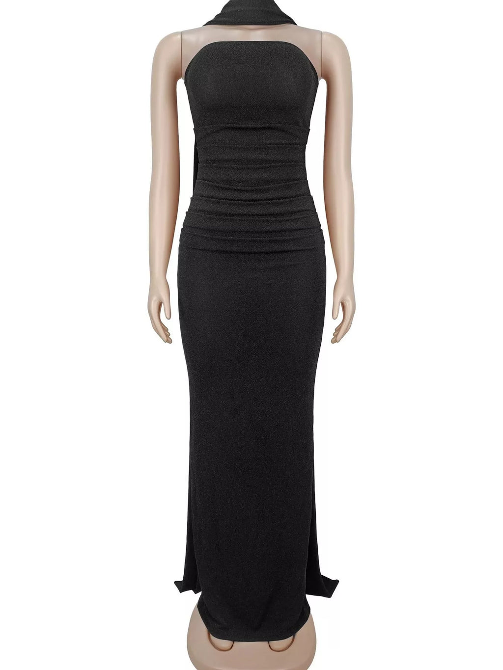 Slit Glitter Tube Maxi Dress with Scarf