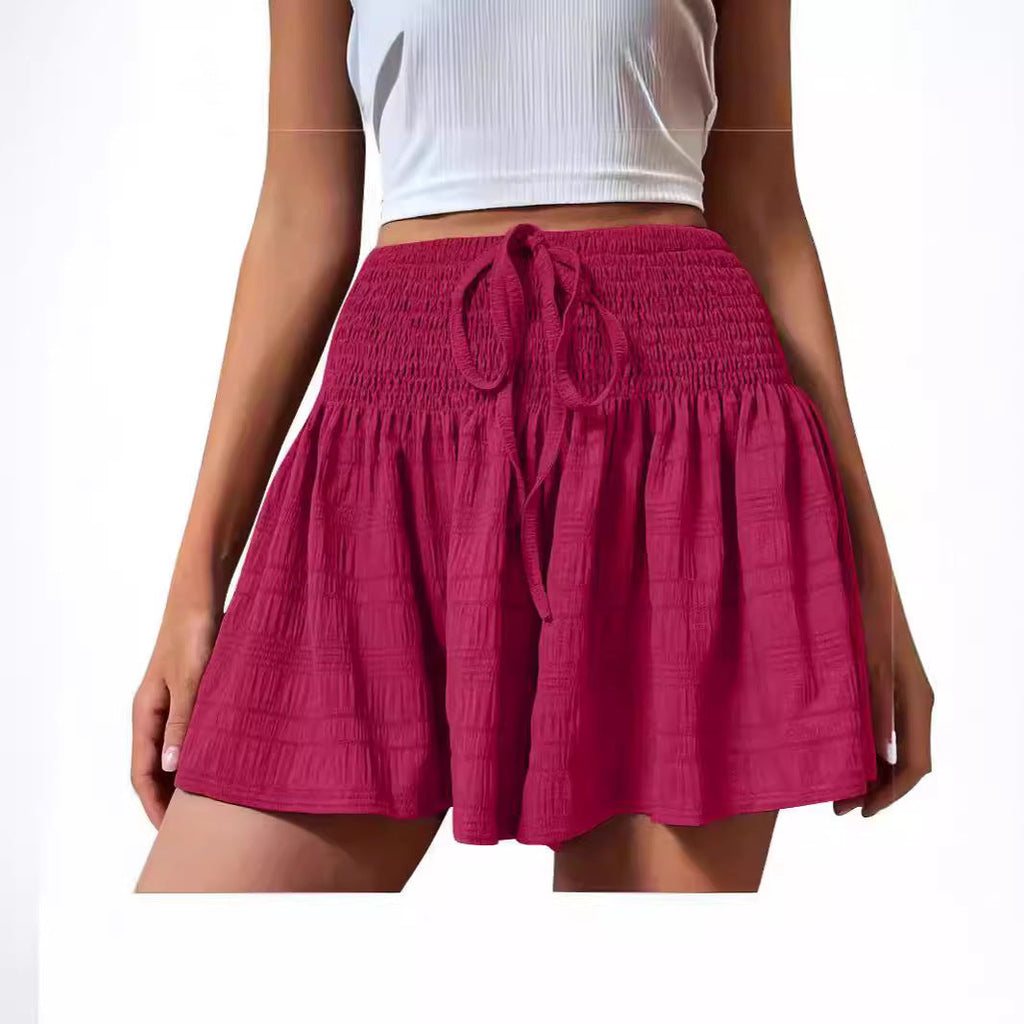 2026 European Style Women S Stretch Waist Short Skirt Casual Pants Summer Fashion Solid Color Drawstring Sports Shorts