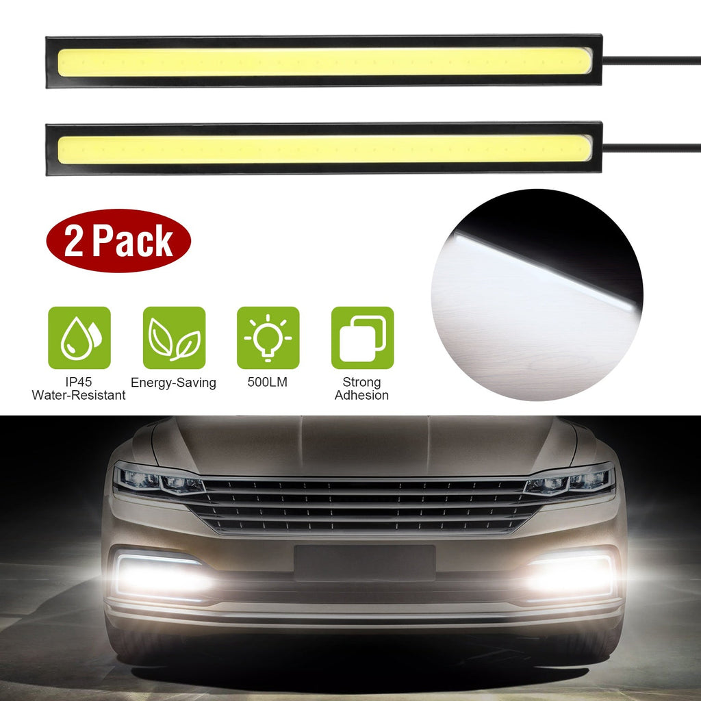 2Pcs LED Daytime Running Lights Car LED COB DRL Fog Lights IP45 Waterproof LED Strip Fog Day Driving Lamp Sticker for 12V Car Interior Exterior Use