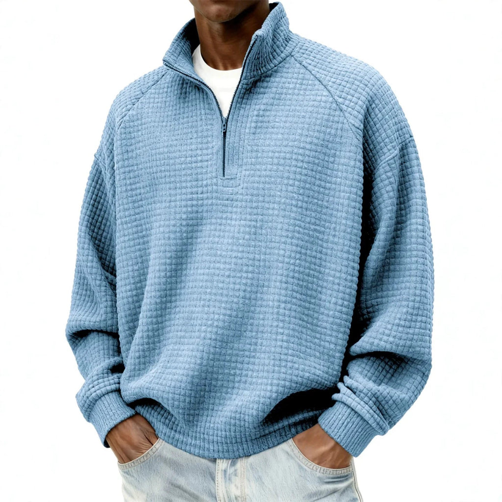 Retro Zipped Small-check Casual Stand-collar Long-sleeve Mens