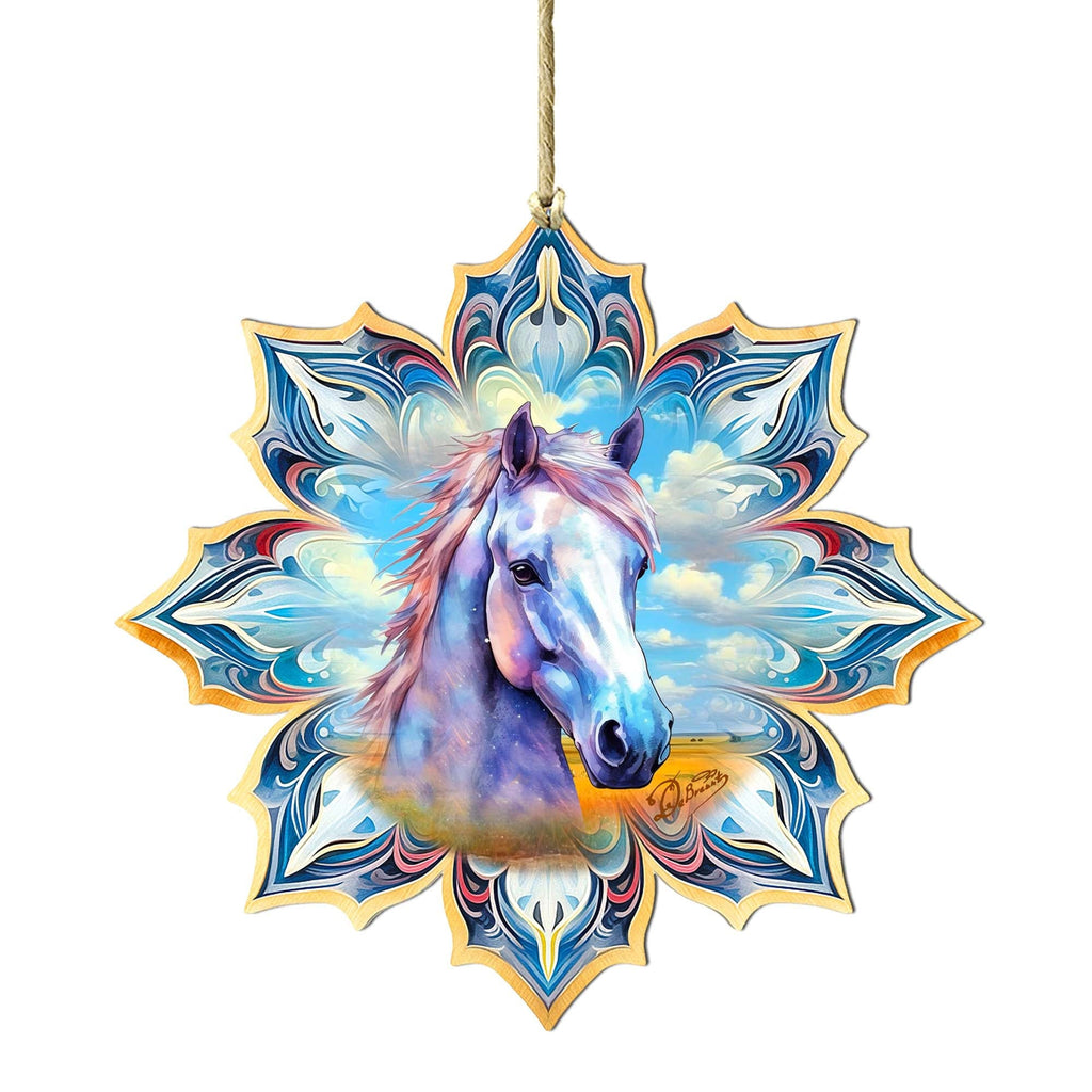 White Horse Snowflake Large Wooden Ornament by G. Debrekht - Nature Wildlife Decor - 8688433M