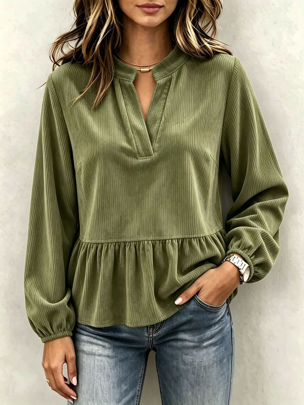 Casual Chic Corduroy Long-sleeve Top