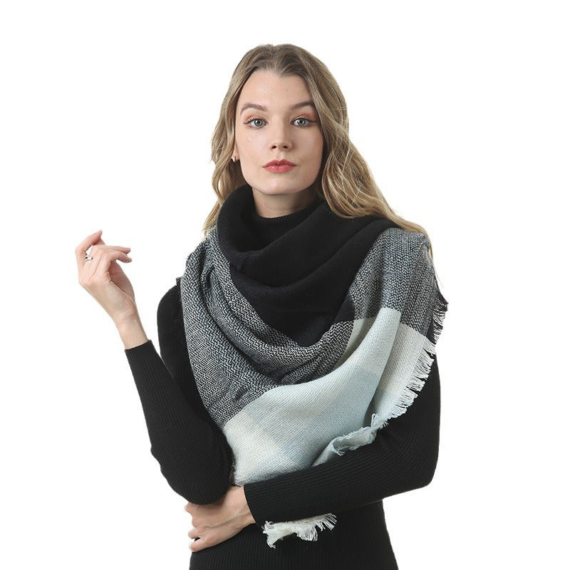 Plaid-print Versatile Neck Scarf Shawl