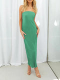 Lace-Up Back Tube Maxi Dress