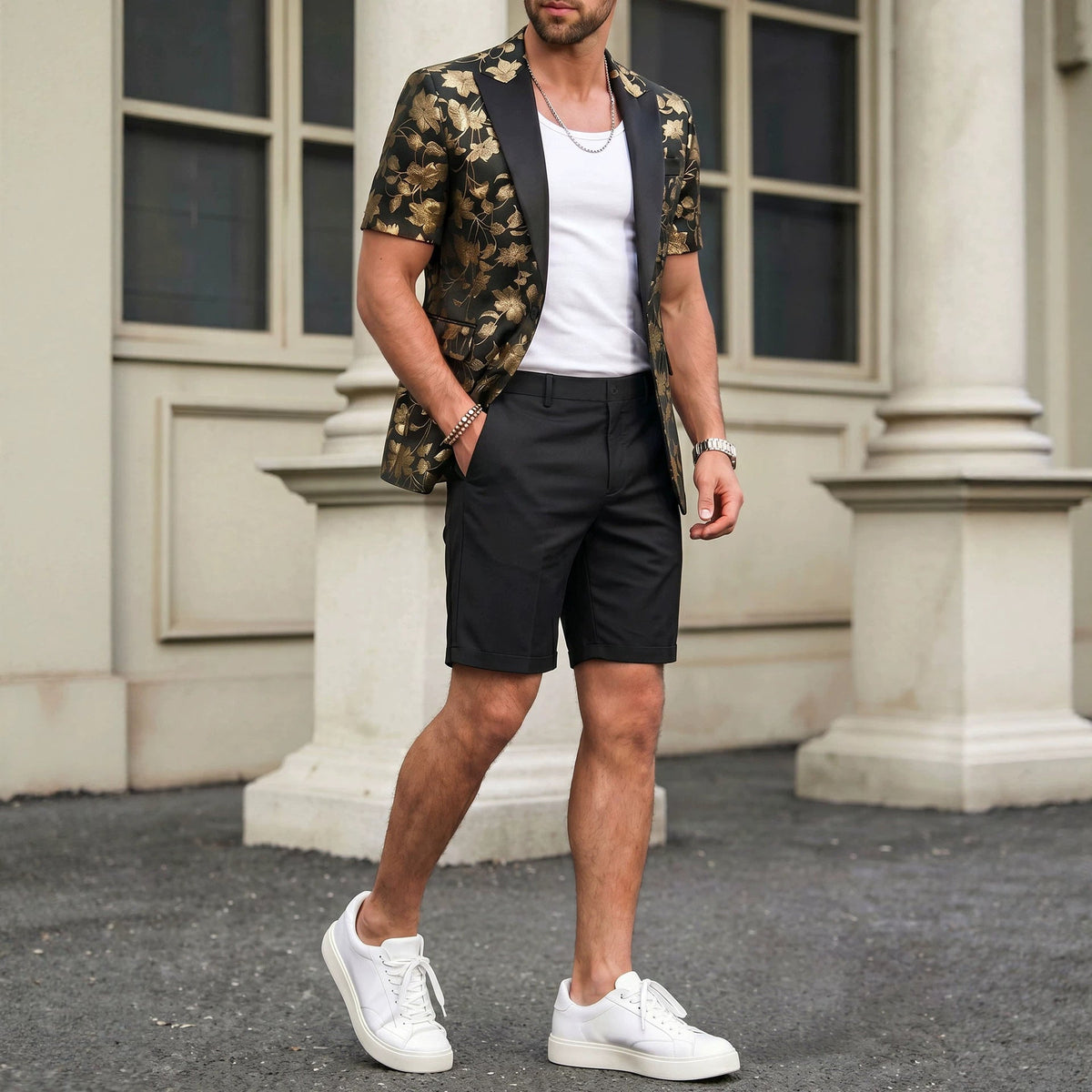 Mens Fashion Gold-embossed Pattern Suit Set