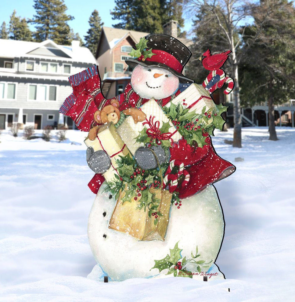 Dark Night Presents Christmas Outdoor Yard Sign by Susan Winget - Christmas Santa and Snowman Decor - 8471104F-SW