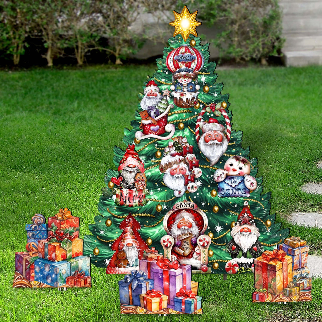 Santa-Themed Christmas Tree Set Outdoor Indoor Decor Wooden Christmas Decoration by Jamie Mills-Price - Christmas Decor - 8191509F-G