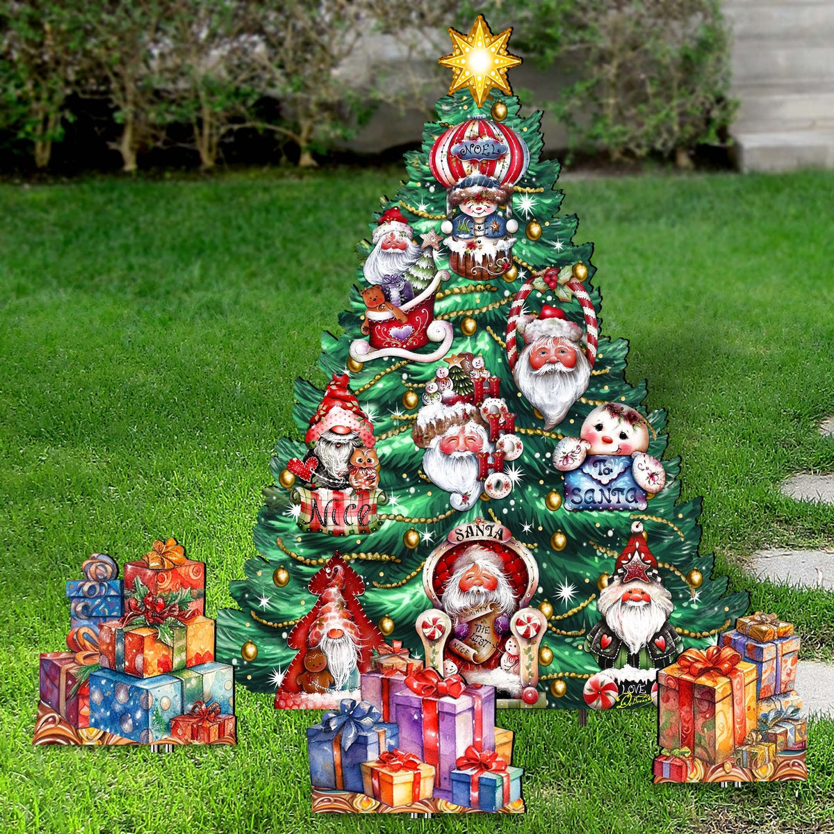 Santa-Themed Christmas Tree Set Outdoor Indoor Decor Wooden Christmas Decoration by Jamie Mills-Price - Christmas Decor - 8191509F-G