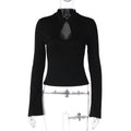 Womens French-style Hollow-out Solid-color Long-sleeve Top