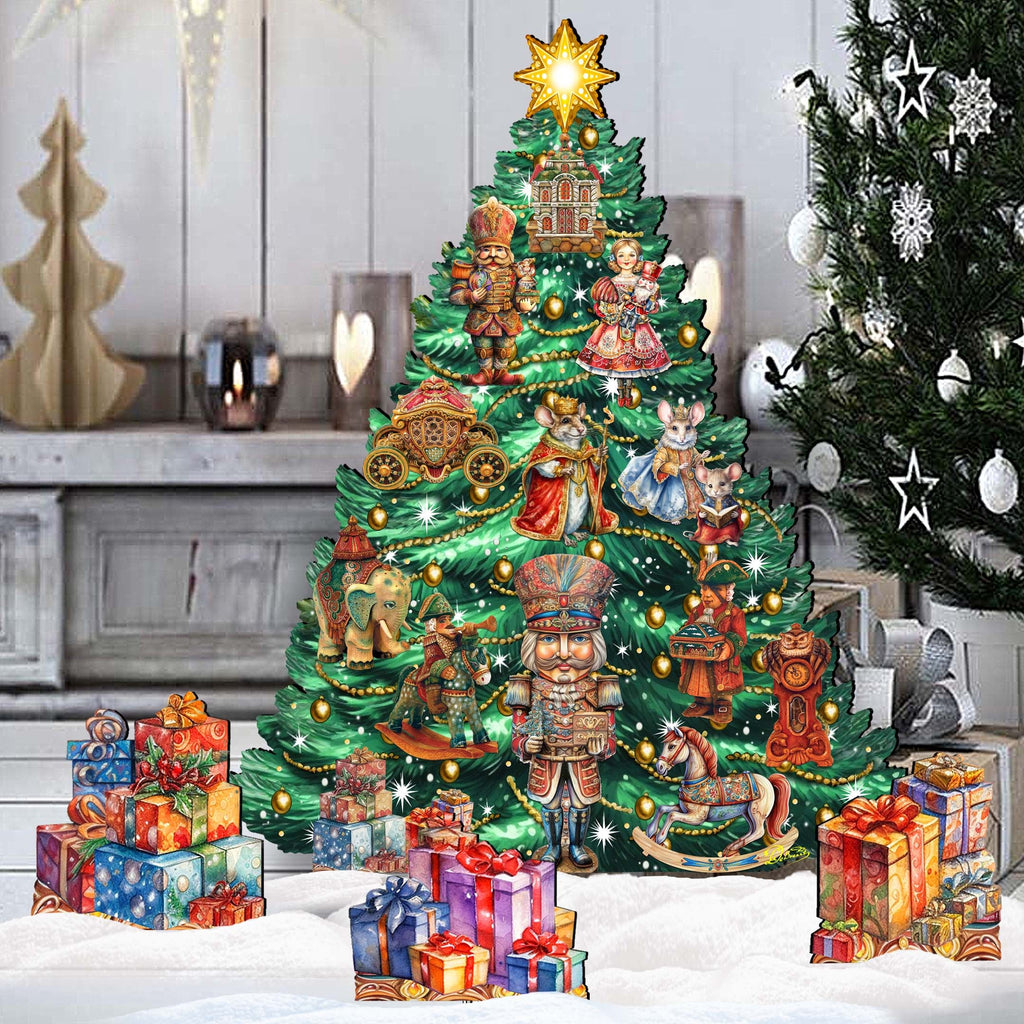 Nutcracker-Themed Christmas Tree Set Outdoor Indoor Décor Wooden Christmas Decoration by G. Debrekht Christmas Décor - 8191501F-G