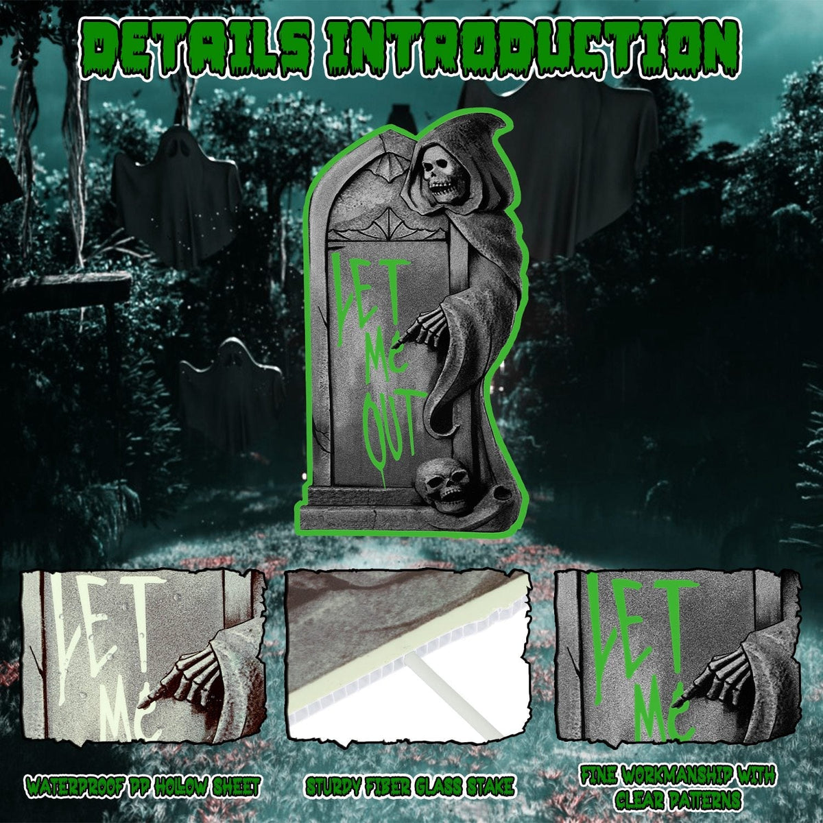 Halloween Tombstone Yard Sign Decorations 6Pcs Glow in the Dark Halloween RIP Tombstone Fluorescence Lawn Sign with 12 Stakes for Haunted House Garden