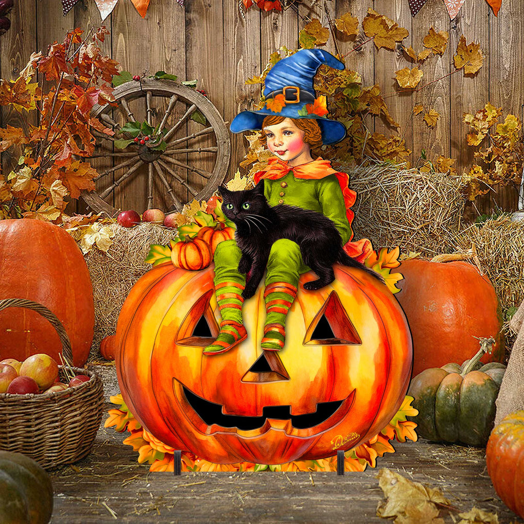 Boy on Pumpkin Freestanding  Decor - Halloween Yard Decor by G. Debrekht - Halloween Decor- 8652795F