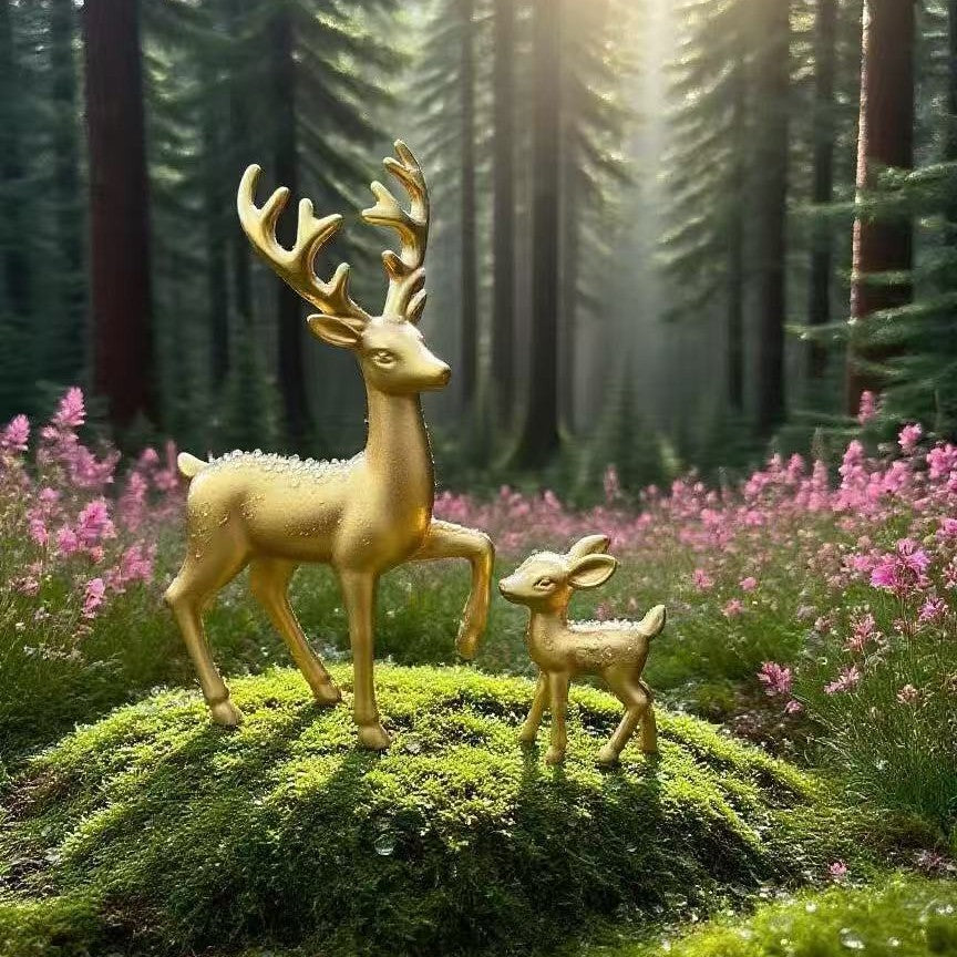 Decorative Deer Figurine Pair — Modern Home Decor, Gold & White