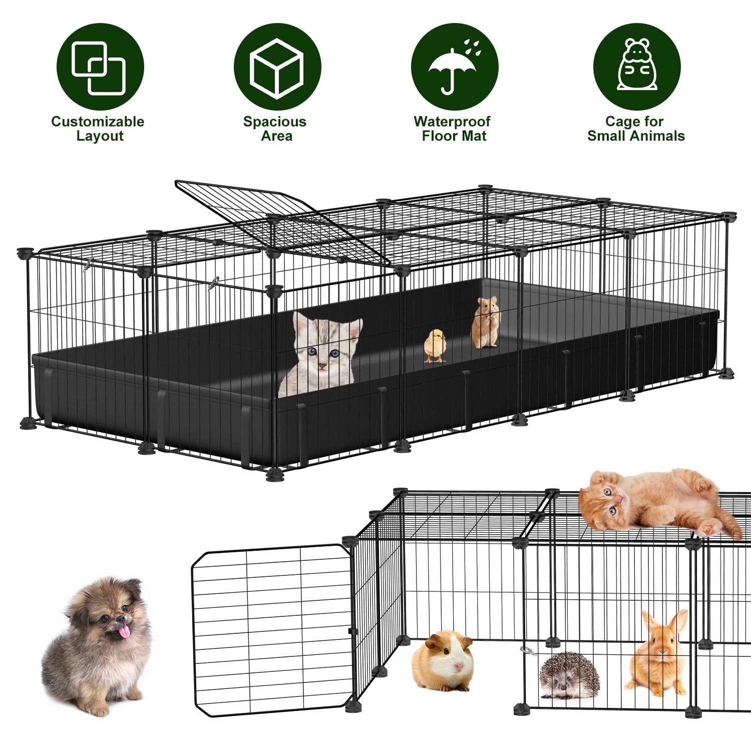 Guinea Pig Cage 47x24x12" with 20 Panels & Waterproof Mat