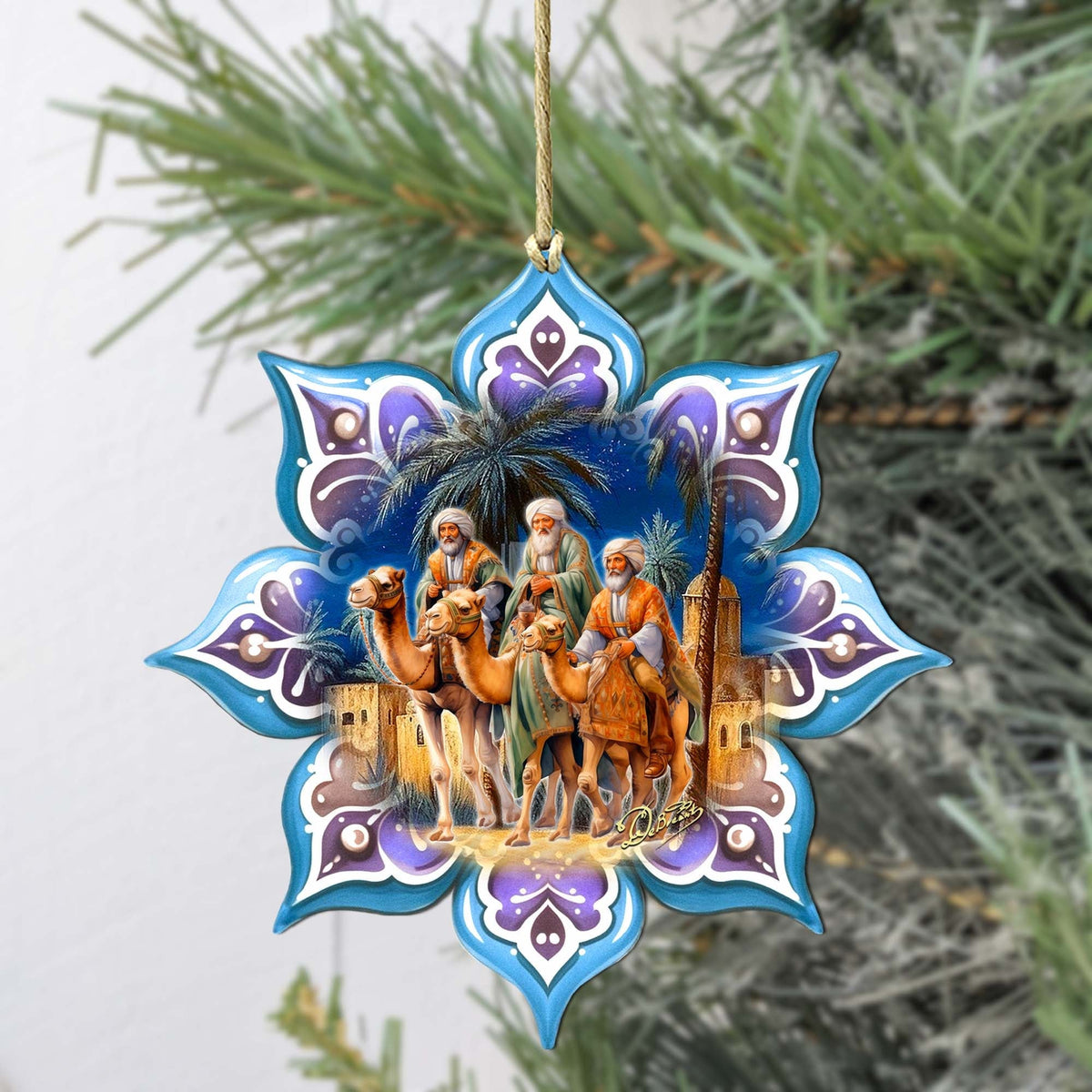 Three King's Journey Snowflake Large Wooden Ornament by G. Debrekht - Nativity Holiday Decor - 8688438M