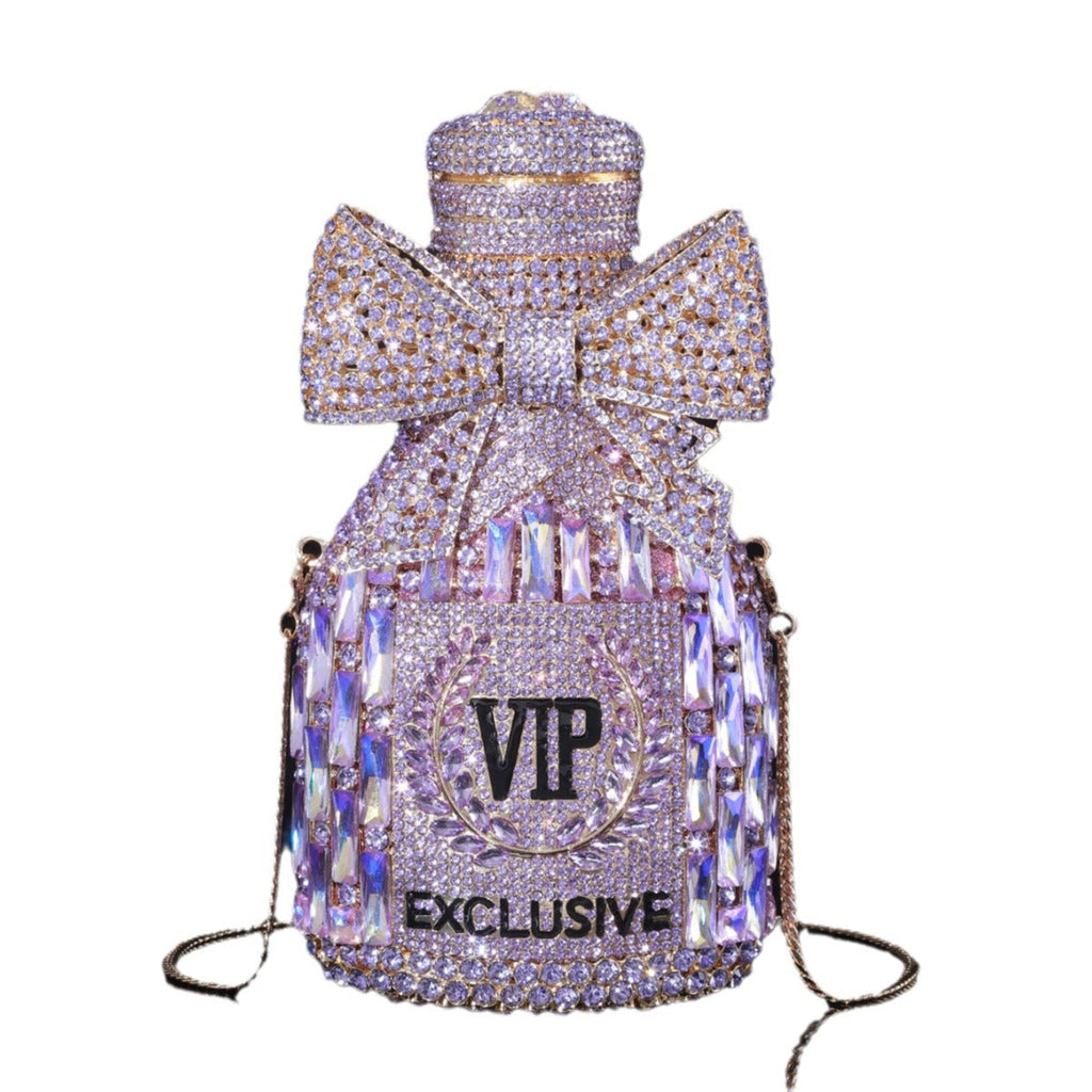 High-end Luxurious Heavy-Embroidered Shiny Champagne Bottle Rhinestone Evening Bag