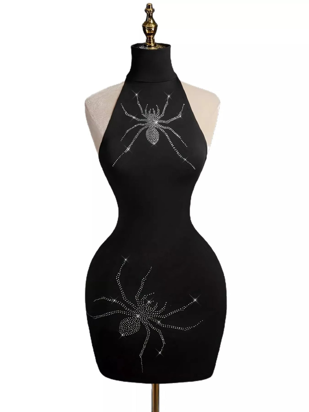 Rhinestone Spider Halter Neck Bodycon Dress