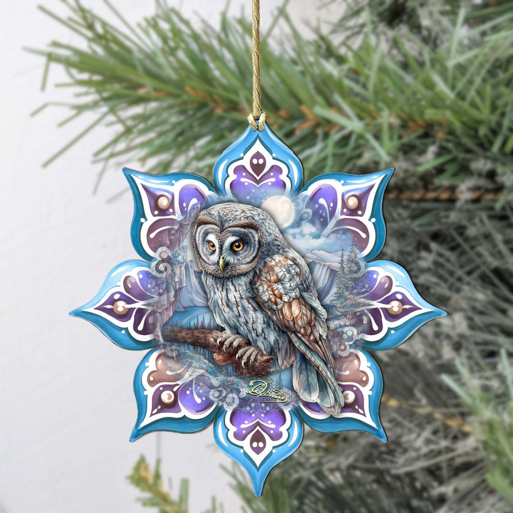 Arctic Owl Snowflake Large Wooden Ornament by G. Debrekht - Nature Wildlife Decor - 8688435M