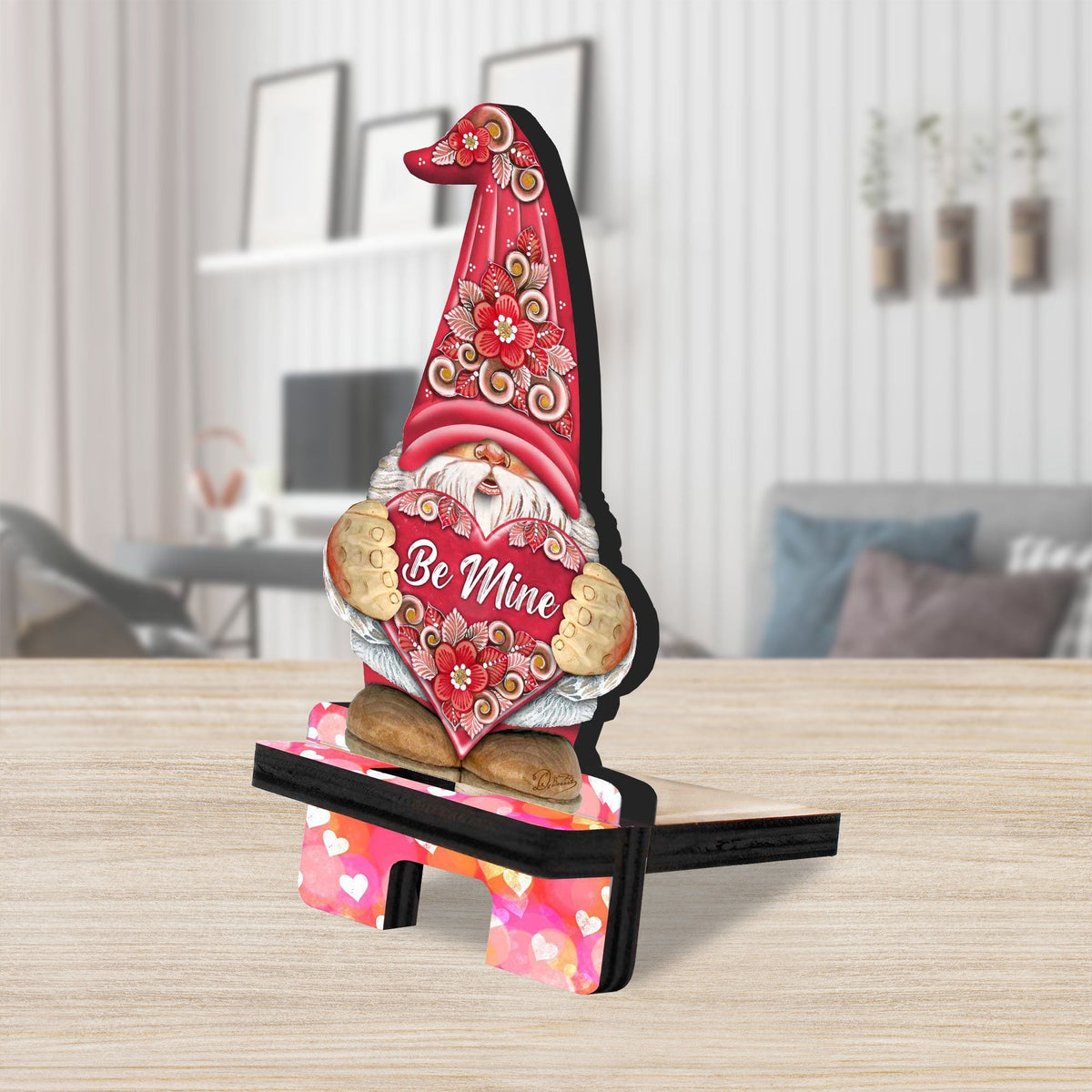 Be Mine Gnome Cell Phone Stand Family Decor Wood Mobile Tablet Holder Charging Station Organizer - 892102C