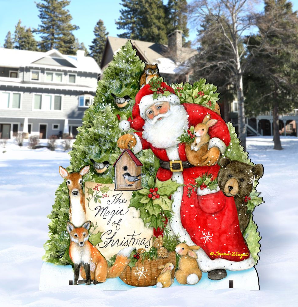 Woodland Santa Playing Christmas Outdoor Dcor by Susan Winget - Christmas Santa Snowman Dcor - 8471103F-SW
