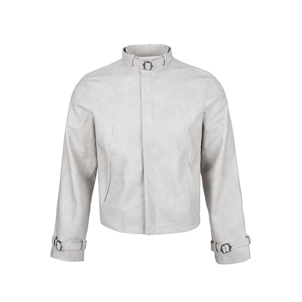 Distressed Leather Off-shoulder Short Jacket