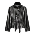Womens AutumnWinter Double-Breasted Leather Jacket