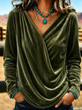 Fashionable Womens Solid-color Long-sleeve Velvet T-shirt