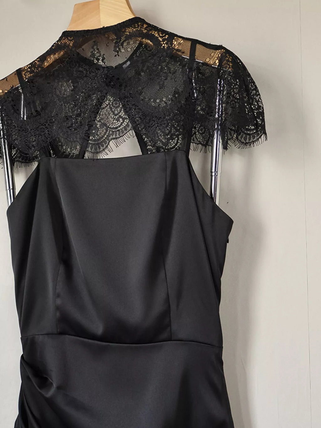 Satin Mini Dress with Lace Detachable Cape