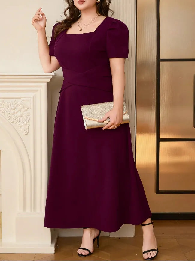 Square Neck Puff Sleeve Midi Dress