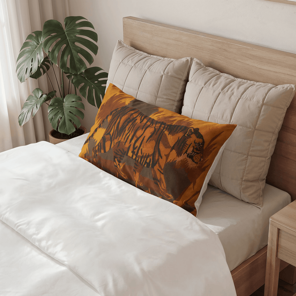 PimsArt Amber Tiger Jungle Scene Pillow Sham From Original Painting