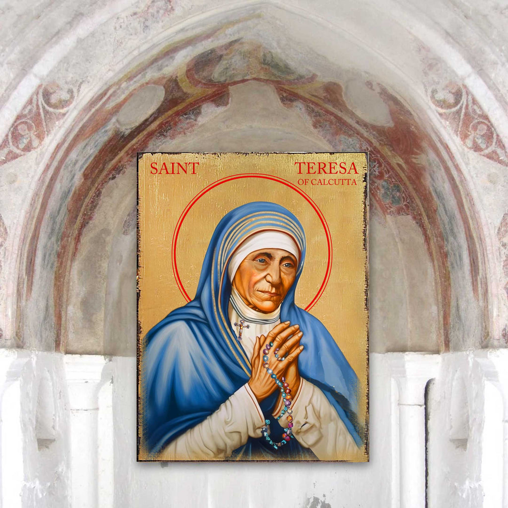 Saint Teresa Icon – Handcrafted Religious Decor | Gold Plated Wooden Christian Wall Hanging - 85064