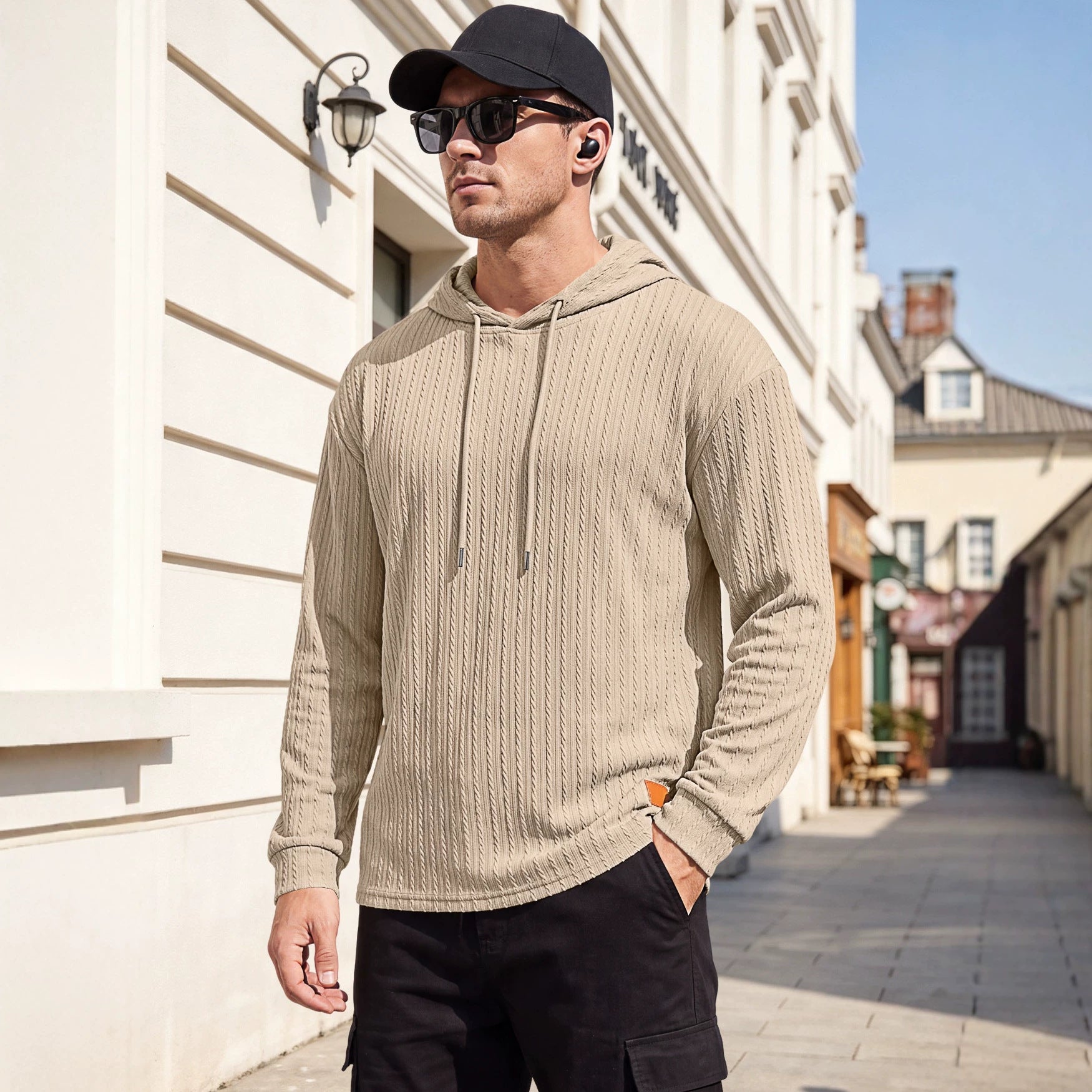 Mens Jacquard Half-zip Hoodie Pullover Knitwear