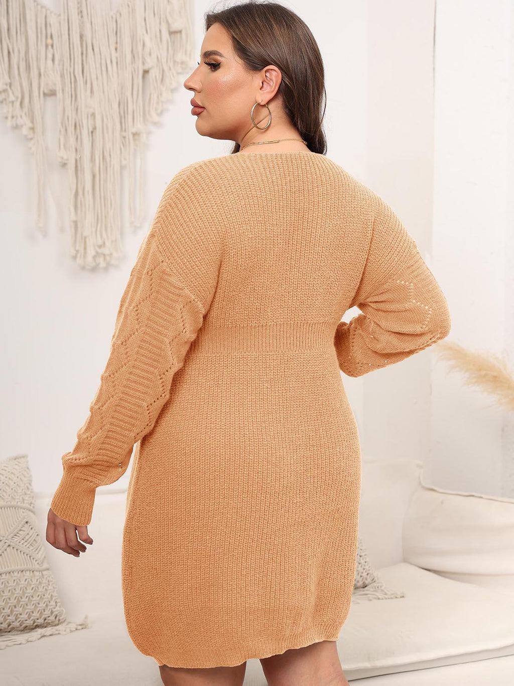 Dropped Shoulder Long Sleeve Knit Mini Dress