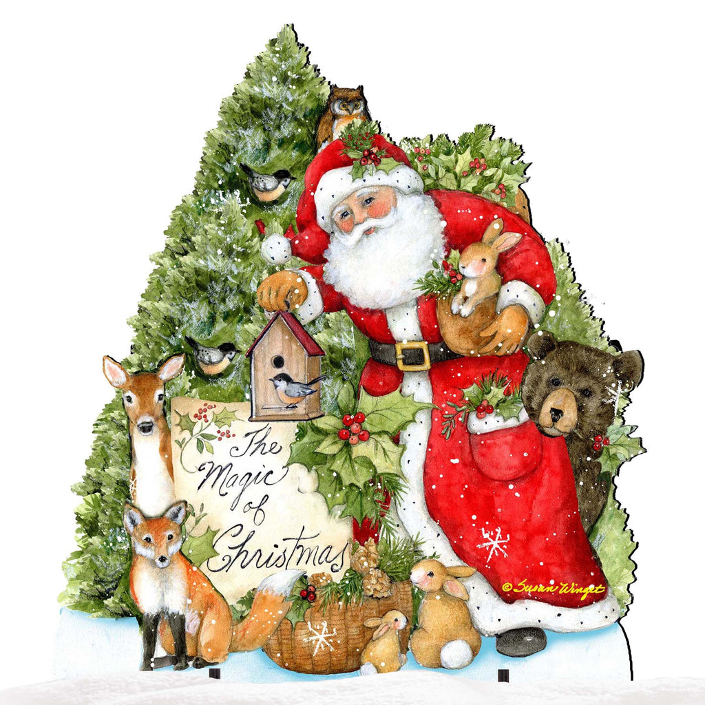 Woodland Santa Playing Christmas Outdoor Dcor by Susan Winget - Christmas Santa Snowman Dcor - 8471103F-SW