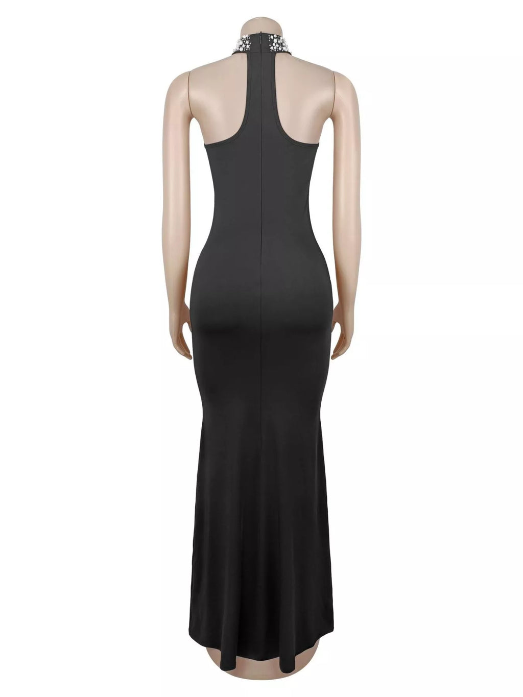 Pearl Detail Rhinestone Sleeveless Maxi Dress