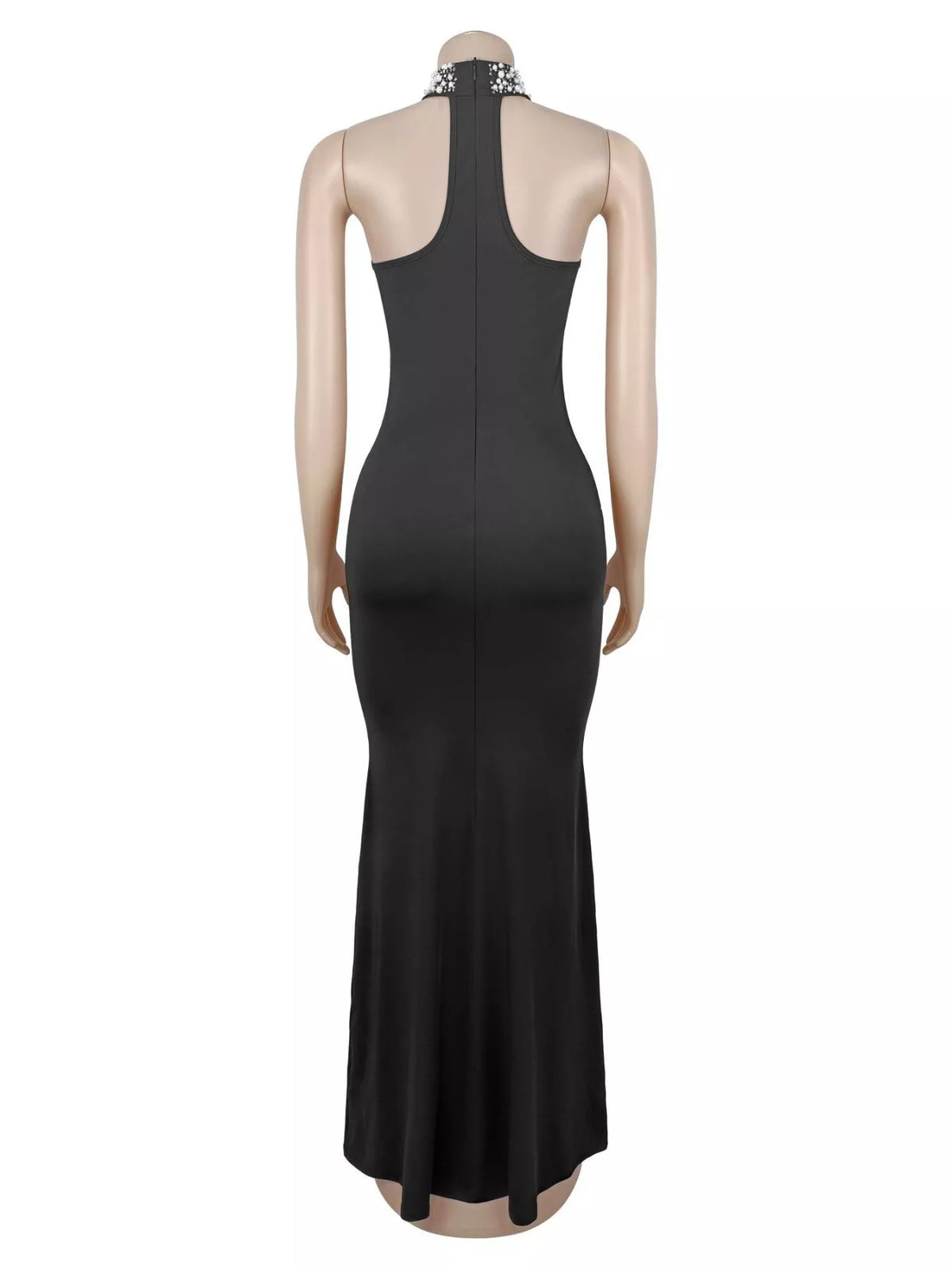 Pearl Detail Rhinestone Sleeveless Maxi Dress